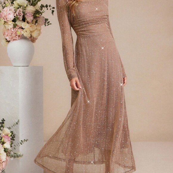 Pink Party Women's Elegant Sequin Midi Dress - Picture 6 of 6